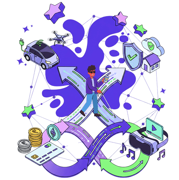 Futuristic illustration showing connected technologies and digital innovation