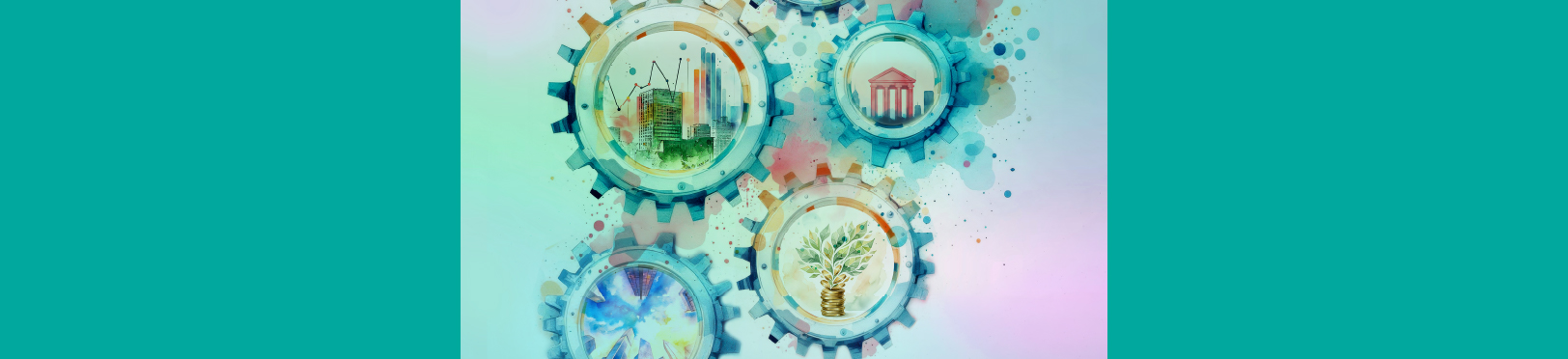 Interconnected gears representing an inclusive and sustainable economy.